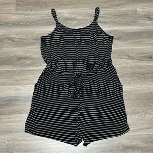 Torrid 2 Romper Black White Striped Drawstring Waist Pockets Casual Adjustable